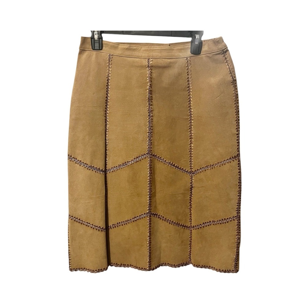 Vintage Size M Robert Louis Brown Suede Patchwork‎ Skirt